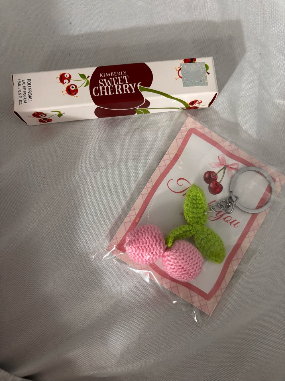 Sweet Cherry Pink Crochet Cherry Keychain -